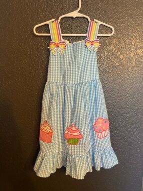 Emily Rose Light Blue Gingham Sundress with Cupcake Detail 4T
